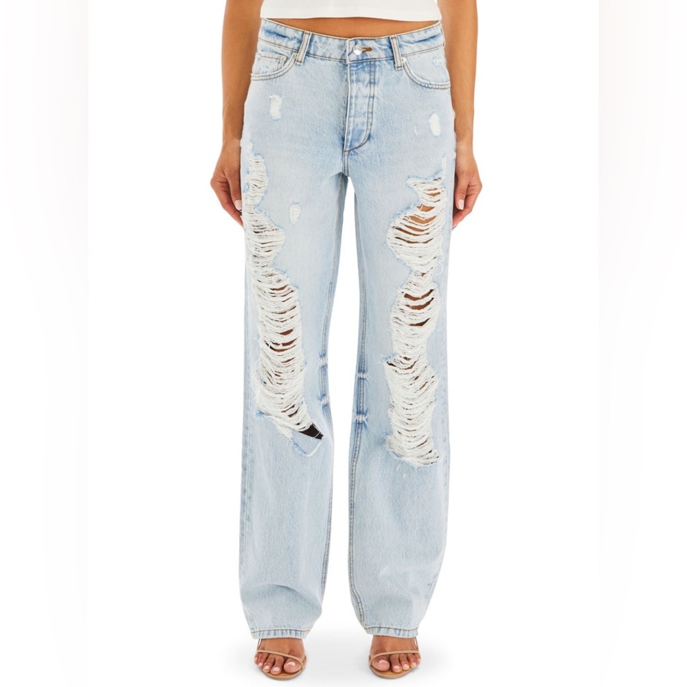 SER.O.YA Sunny Mid Rise Distressed Boyfriend Jeans Wide Leg Color Cove NWOT - Picture 2 of 16